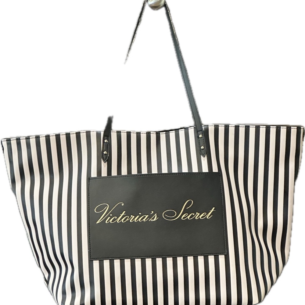 Victoria's Secret Black and White Striped Tote Bag